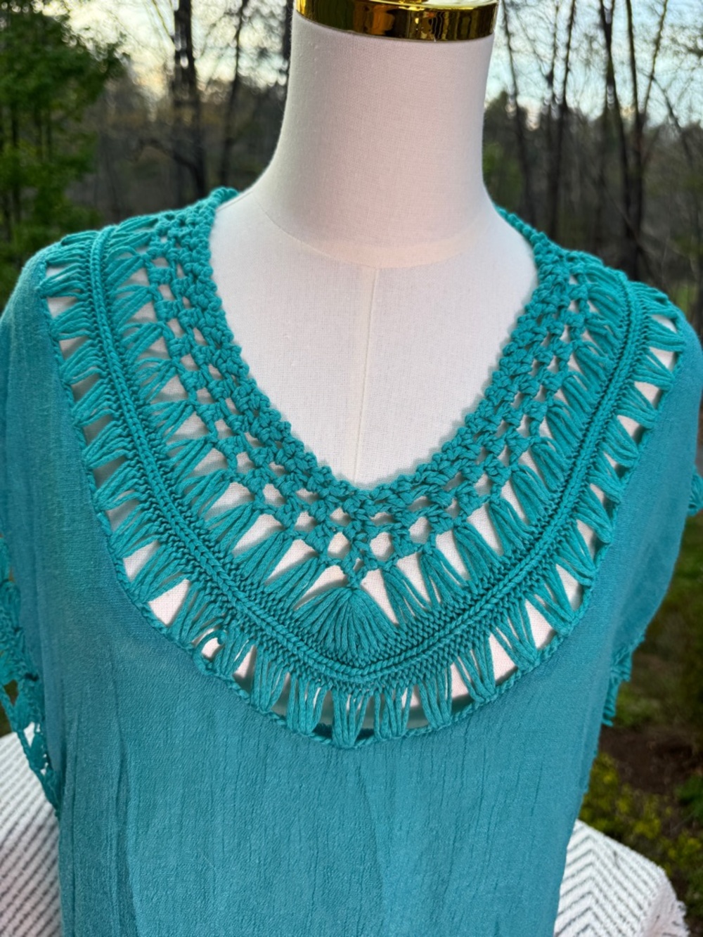 Turquoise Crochet-Trim Beach Vacation Cover-Up Dress - Picture 4 of 7